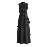 French Temperament Design Stitched Three-Dimensional Flower Dress 2025 Summer New High-Neck Sleeveless