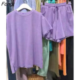 Summer New Leisure Sports Suit Women's Loose Solid Color Fashion Short Sleeve T-shirt Shorts Two-piece Set Women's