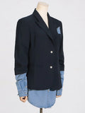 Fongt Splicing Suit Jacket Female 2024 Autumn New Dress Suit Lapel High Sense Long Sleeve Small Suit Woman-Outfit