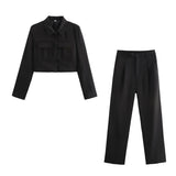 Fongt 2025 New Women's Double Pocket Coat Top + Pants Suit