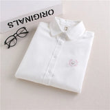 New Artistic Animal Embroidery White Shirt Women Solid Oxford Long Sleeve Shirt Small Fresh High Quality Brand
