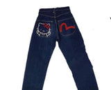 Autumn New Casual Wide-Leg Pants Street Trend Hello Kitty Printed Jeans Loose Straight Pants-Outfit