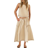 Fongt Hot 2025 New Summer Vacation Sleeveless Vest Half-Dress Cotton-Song Set Two-Piece Set