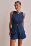 Fongt 2025 New Fashion Sleeveless High Waist High Waisted Loose Nipple Shorts Set