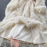 Fongt Style Femininity Waist Thin Knee Long Sleeve First Love Dress A Elegant Temperament V-Neck Lace Dress