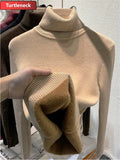 Turtleneck Sweaters Women Winter Slim Plush Velvet Lined Knit Pullover Thicken Knitwear Jumper Soft Jersey New Malhas