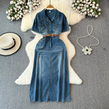 Fongt Hong Kong Style Denim Dress Woman 2025 Summer New High-End Temperament To Show Thin Long Dress
