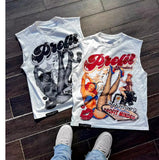Fongt New Leisure Around The Sleeveless Vest With A Short-Sleeved Top Couple Summer Loose Printing Hot Sales