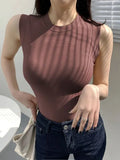 Women Solid Round Neck Ribbed Tank Top Camisole Women Summer Basic Elastic Slim Tank Top O Neck Solid Tank Top 2024-Outfit