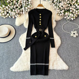 Fongt Fragrant High-End Autumn And Winter Round Collar With Thick Knitted Dress With Belts And Hips Skirt Sweater