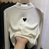 Fongt Waxy Elastic Double-Sided German Velvet Bottom Shirt Female Slim Slim Love Half High Collar With Long-Sleeved T Shirt Jacket Female-Outfit