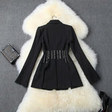 QUALITY Newest 2023 Designer Coat Women's Single Button Lacing Up Rope Split Blazer