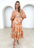 Fongt Summer Style New Hot Style Holiday Style Bubble Sleeve Print French Cake Dress-88109-Outfit