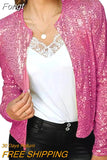 Fashion Ultrashort Sequins Jacket Women Small Coat Spring Autumn Thin Cardigan Top Lady Streetwear Outerwear Casual