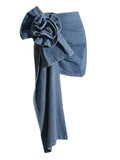 Fongt 2024 Mid-Waist Stereo Rose Piece Decorative Hip Denim Skirt-Outfit