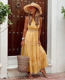 Fongt New Women's Dress Wish Sexy Deep V Sleeveless Chiffon Dress Splicing Mid-Long