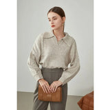 Women Winter Retro Warm V-neck Temperament Pullover Sweater Loose Apricot Outer Sweater Women Grey Commuter