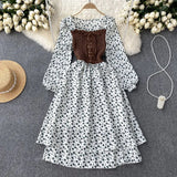 Fongt Dress With French Bumpy Dress Broken Floral Dress Color Two Pieces Of Sweet Fake Dress Long Sleeves