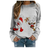 Christmas Printing T-shirt Plaid Women Casual Long Sleeve Shirts Blouse
