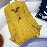 Lady Single-breasted Loose Blouse Spring Autumn Commute Turn-down Collar Women's Clothing Korean Stylish Irregular Shirt-Outfit