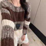 Style Gentle Wind Gradually Changing Striped Coarse Needle Pullover Women's 2024 New Autumn And Winter Loose Sweater Top-Outfit