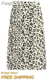 early spring new long slit knitted leopard skirt women high waist knitted