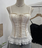Fongt Self-Breasted Tector-Boo-Tie Baroque Lace Strapped Sling Vest Short Corset 8832