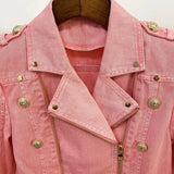 STREET Newest 2023 Designer Biker Jacket Women's Lion Buttons Motorcycle Biker Denim Short