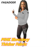 PINK Letter Print Outfits Zip Stand Collar Top + Leggings Pants Casual 2 Piece Set Women Tracksuits Sport Sweat