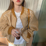 Women's Fashion Plaid Knit Cardigan 2023 Spring Autumn New Korean Version Casual Loose Zipper Cardigan