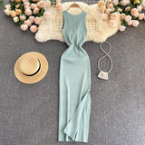 Fongt Women's Summer New Sexy Kinesith Heart-Scuttered Fashion Two-Pin Knitted Dress