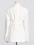 Fongt Sense Solid Color Suit Jacket Female 2024 Autumn New Temperament Advanced Sense Cross Collar Long Sleeve Small Suit Female-Outfit