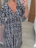 Fongt Summer Explosion Super Fairy V Collar Seaside Holiday Beach Print Loose Dress