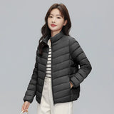 2023 Autumn And Winter New Light Down Jacket Female Short 90 White Duck Down Standing Collar Show Thin Casual Large Size Coat Tide-Outfit