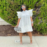 Dress High Waist Retro Pleated Puff Sleeve Loose Women's