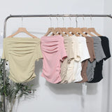 Real Shot A Word Shoulder Short Sleeve Pressure Folded T-Shirt Summer Slimming Pure Lust Folded Collarbone Short Blouse