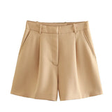 Solid Color High-Waist Pleated Casual Fashion Shorts In Summer-Outfit