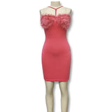Fongt Hanging Neck Splicing Feather Brated Butt Dress Party Dress Woman