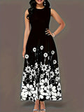Fongt Summer New Fashion Sleeveless Print Loose Round Collar Simple Temperament Dress