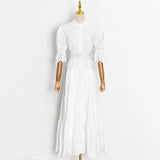 Hollow Out 2022 Dress For Women Lapel Short Sleeve High Waist Sashes Solid Long Dresses Female Fashion New