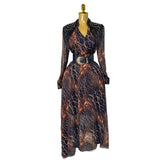Fongt Fashionable Dress Women's French Nail Polish Brighten Embroidery V Collar Long Sleeve Leopard Print Elegant Long Dress