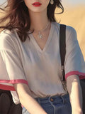 Fongt Version Of Fashion Lace Spliced Short-Sleeved Shirt Women's Summer Dress 2025 Summer New Ocean Lanqi Thin Open Shirt Top
