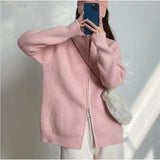 Women's Coat Spring And Autumn Lazy Style 2024 New Knitted Cardigan Zipper Korean Version Of The Internet Celebrity Loose And Gentle-Outfit