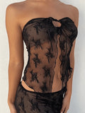 Slit Sheer Mesh Bandeau Top-Outfit