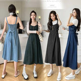 Fongt And Summer 2025 New Small French Long-Term Collection Waist Thin Design Retro Cowboy Strap Dress