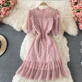 2022 New Fashion Summer Lace Dress Female Hollow Out High-End Temperament Sweet Elegant Ruffle Dresses