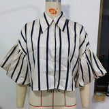 Fongt Short Top 2025 Spring New Five-Point Sleeve Bubble Bubble Sleeve Loose Stripe Small Shirt