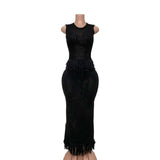 Fongt New Hollow Knitted Jassin Set Sleeveless High-Collar Top + Two-Piece Kit