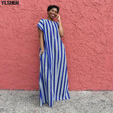 2023 Summer African Dresses For Women Elegant Dinner Gown Stripe Print Backless Robe Dashiki Long Maxi Dress Ladies Clothing 703-1-Outfit