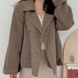 Fongt Chic Autumn And Winter French Temperament Suit Double Buckle Loose Leisure Long Sleeves Warm Coat